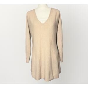 White + Warren LG 100% Cashmere Sweater Beige Cream V Neck Minimalist Luxury